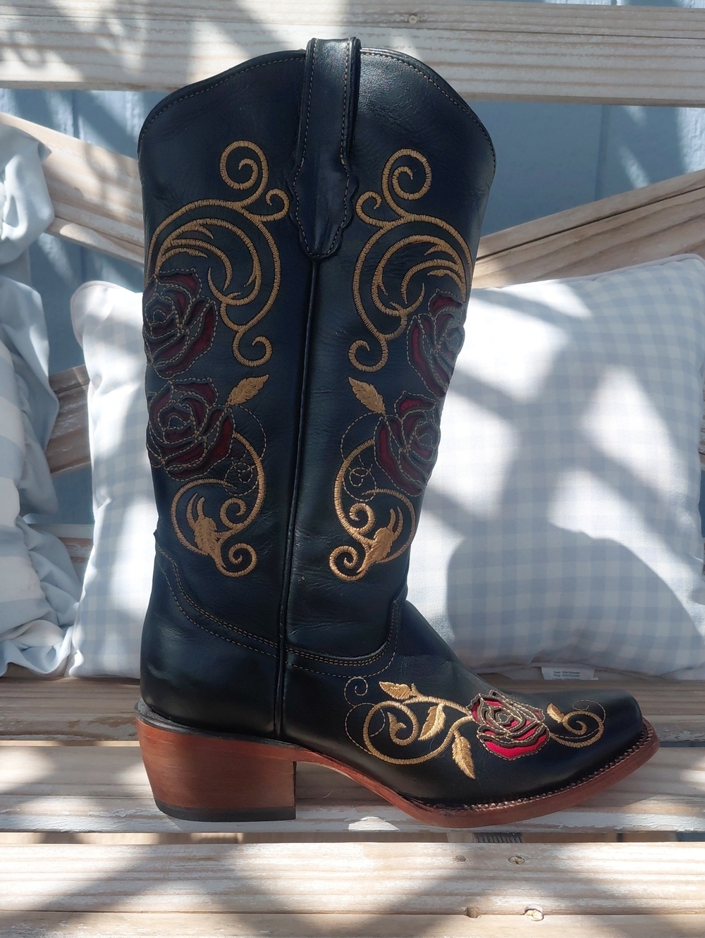 Tanner Mark Leather Women's Embroidered Western Boots - Rose Detail